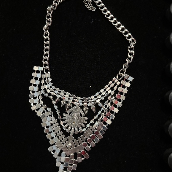 Vintage Rhinestone Statement Necklace – Silver-Tone Layered Costume Jewelry - Picture 3 of 4